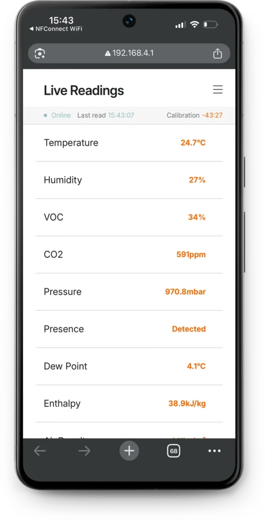 OEM Modbus sensor live readings
