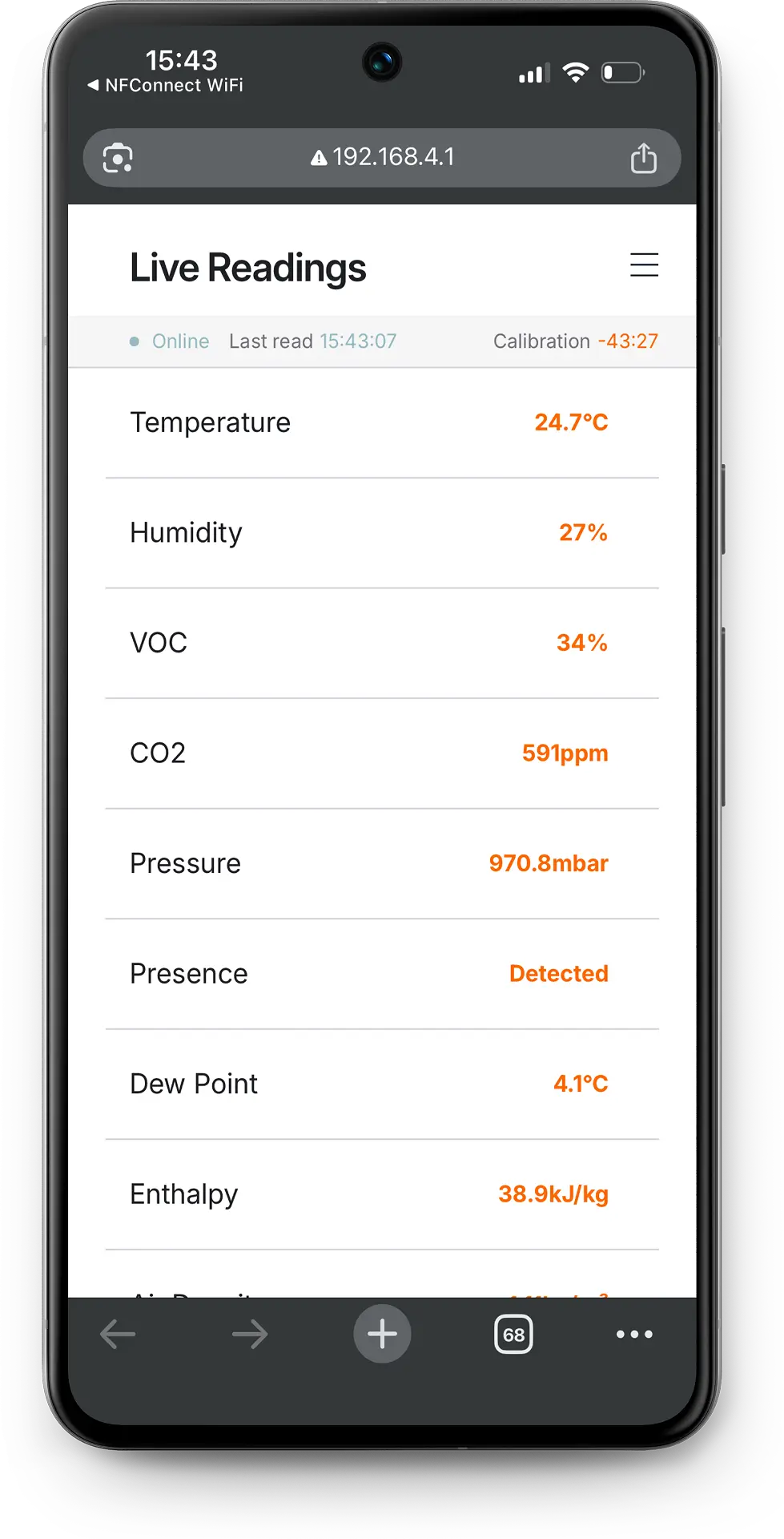 OEM Modbus sensor live readings