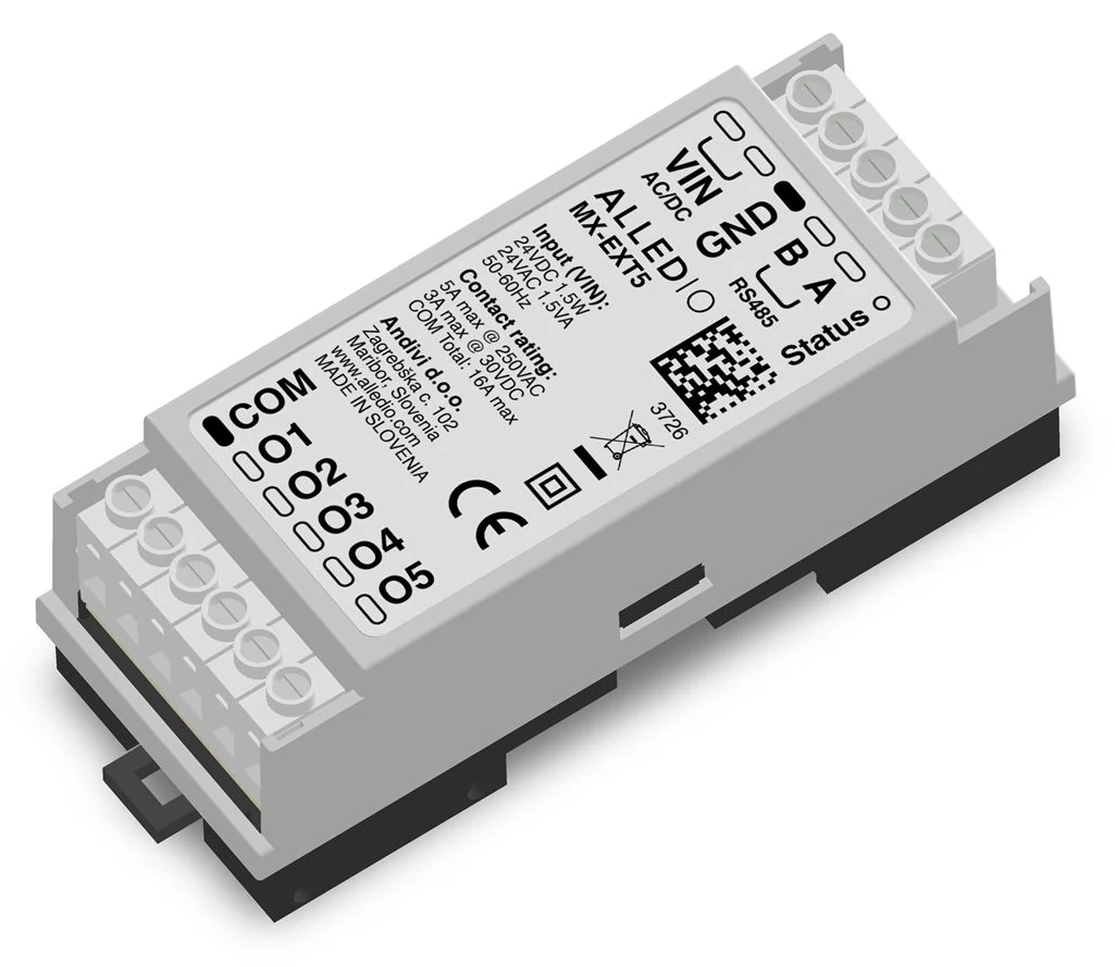 Alledio MX-EXT5 DIN-rail Modbus relay module – Andivi
